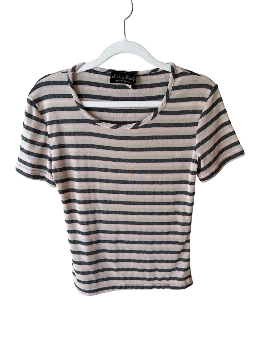Jaclyn Kelly Y2K Pink and Black Striped Short Sleeve Top Size M Minimalist